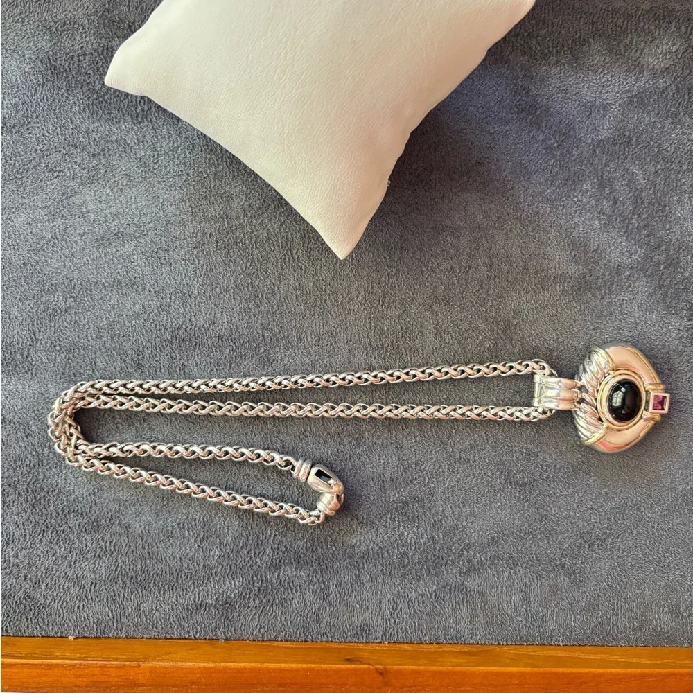 David Yurman 925 & 14k Gold Renaissance Pendant Necklace with Black Onyx 18" - Picture 6 of 9